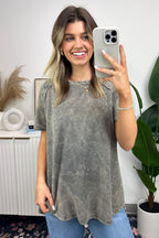  Ashlie Acid Wash Rolled Sleeve Top - BACK IN STOCK - Madison and Mallory