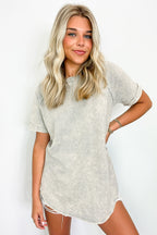 Sleet / S Ashlie Acid Wash Rolled Sleeve Top - BACK IN STOCK - Madison and Mallory