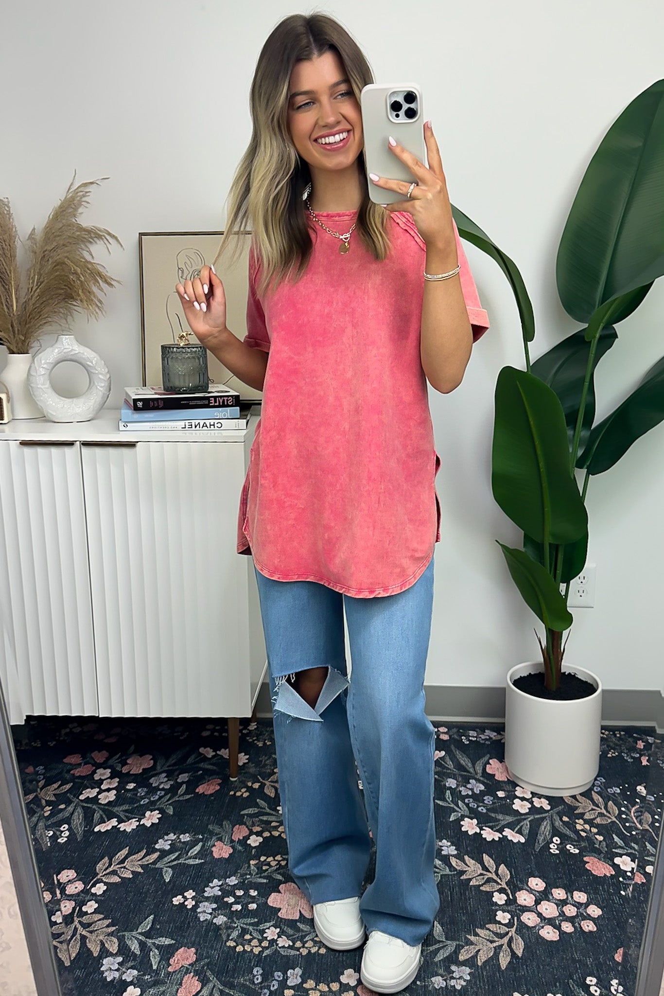  Ashlie Acid Wash Rolled Sleeve Top - BACK IN STOCK - Madison and Mallory