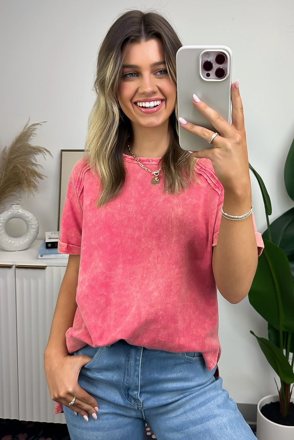  Ashlie Acid Wash Rolled Sleeve Top - BACK IN STOCK - Madison and Mallory