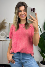  Ashlie Acid Wash Rolled Sleeve Top - BACK IN STOCK - Madison and Mallory