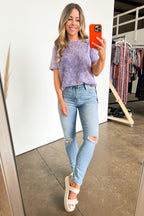  Ashlie Acid Wash Rolled Sleeve Top - BACK IN STOCK - Madison and Mallory