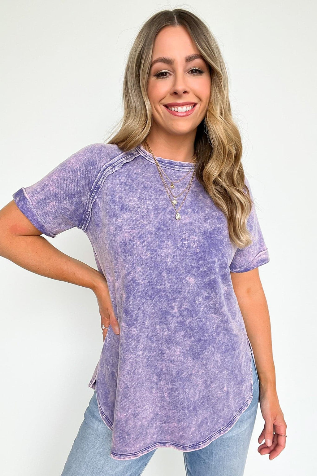  Ashlie Acid Wash Rolled Sleeve Top - BACK IN STOCK - Madison and Mallory