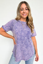  Ashlie Acid Wash Rolled Sleeve Top - BACK IN STOCK - Madison and Mallory