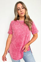 Ash Pink / S Ashlie Acid Wash Rolled Sleeve Top - Madison and Mallory