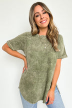  Ashlie Acid Wash Rolled Sleeve Top - BACK IN STOCK - Madison and Mallory