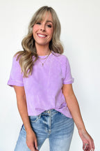  Ashlie Acid Wash Rolled Sleeve Top - BACK IN STOCK - Madison and Mallory