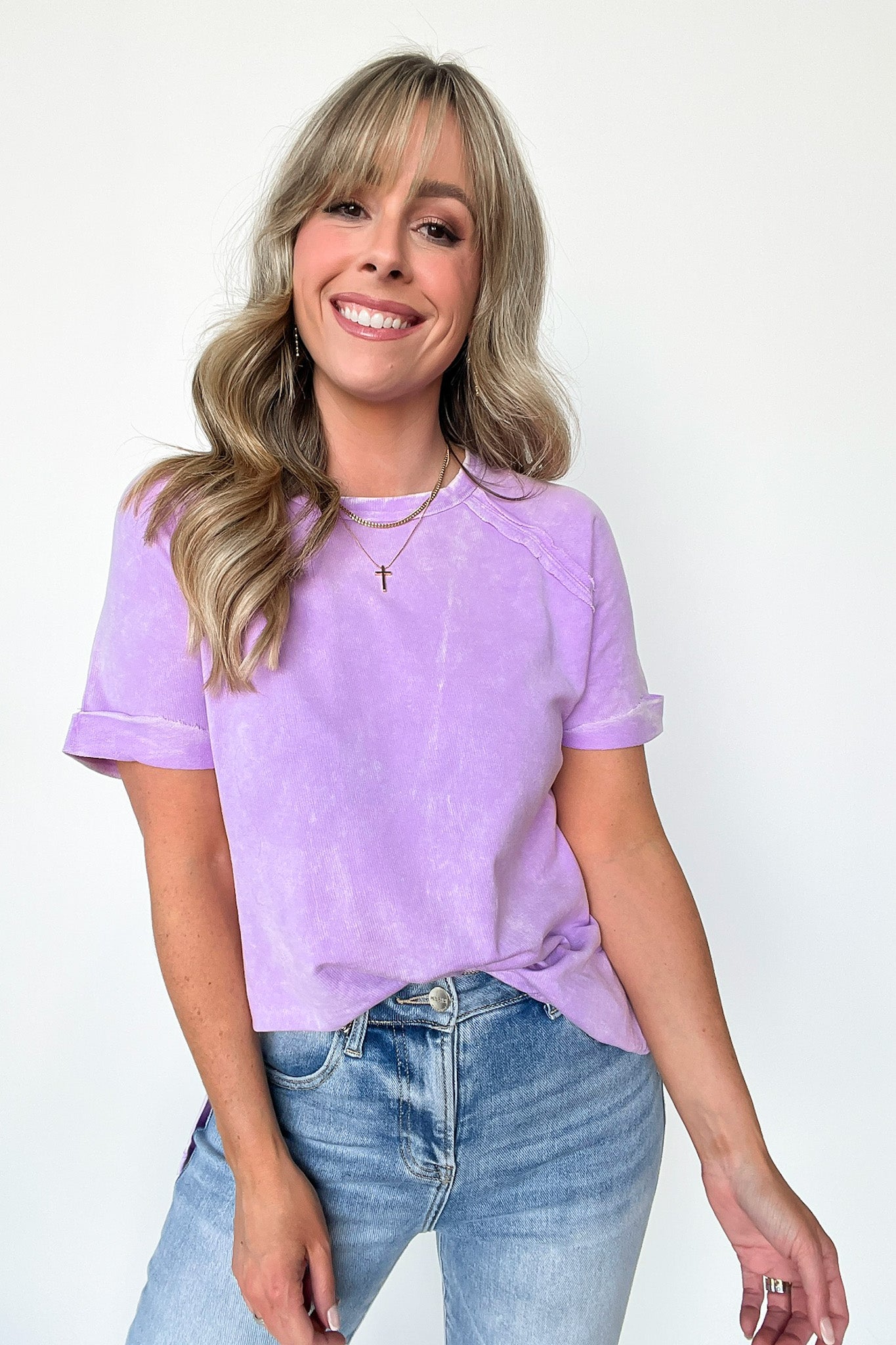  Ashlie Acid Wash Rolled Sleeve Top - BACK IN STOCK - Madison and Mallory