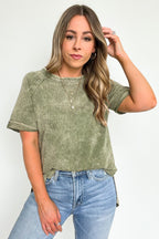  Ashlie Acid Wash Rolled Sleeve Top - BACK IN STOCK - Madison and Mallory