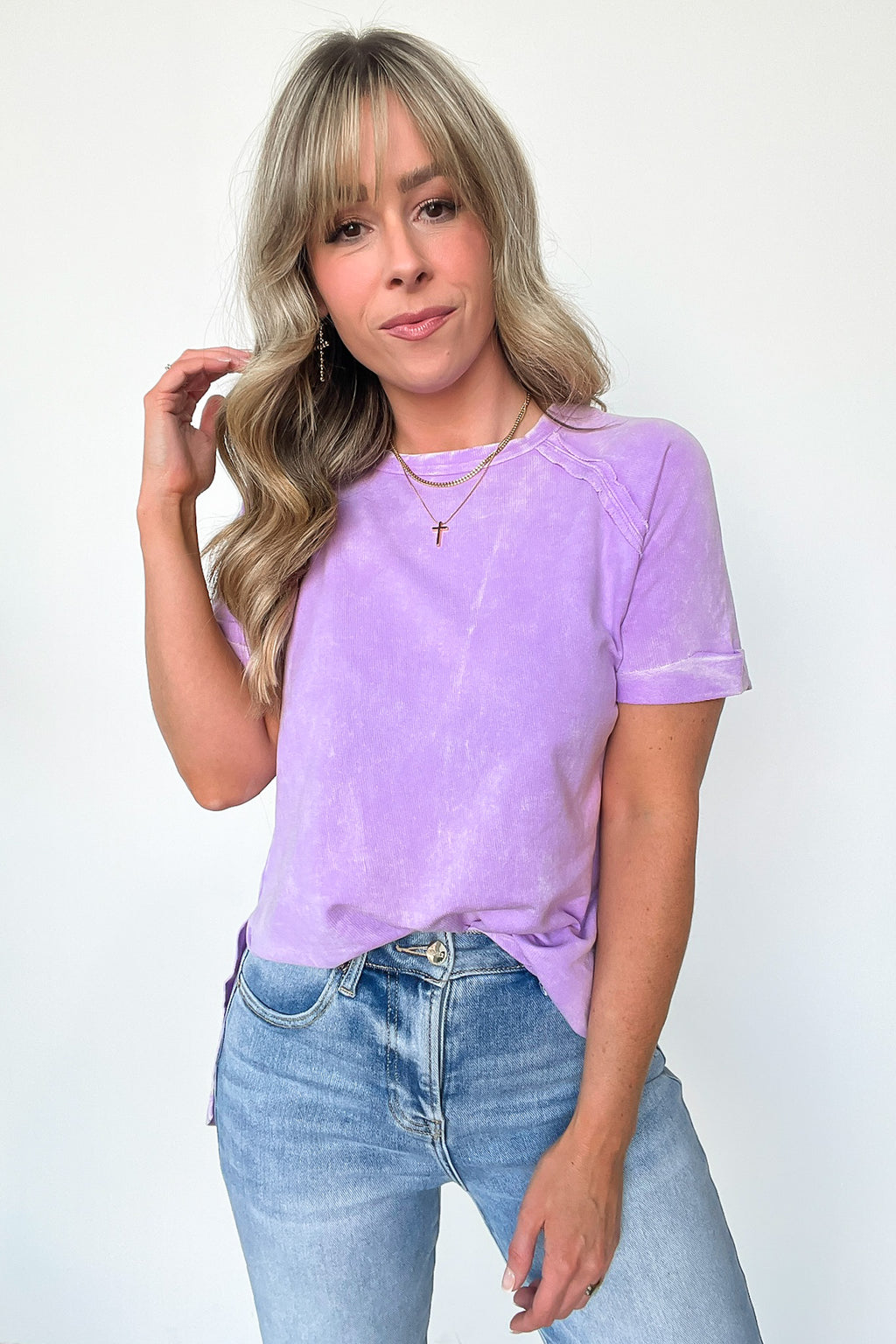  Ashlie Acid Wash Rolled Sleeve Top - BACK IN STOCK - Madison and Mallory