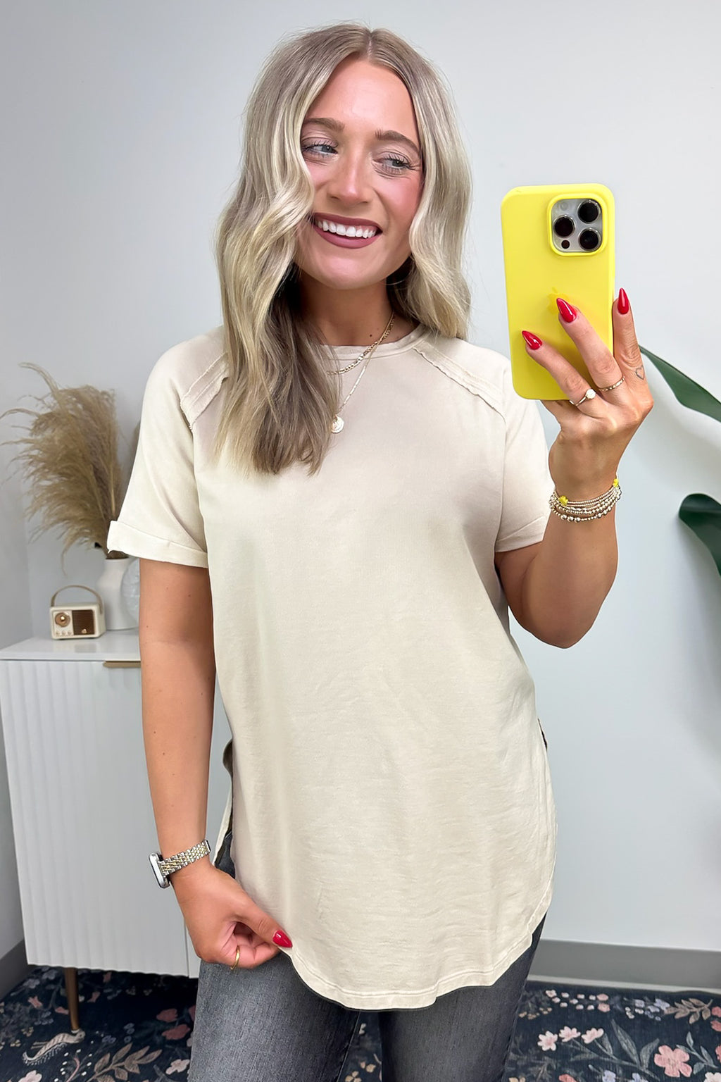  Ashlie Acid Wash Rolled Sleeve Top - BACK IN STOCK - Madison and Mallory