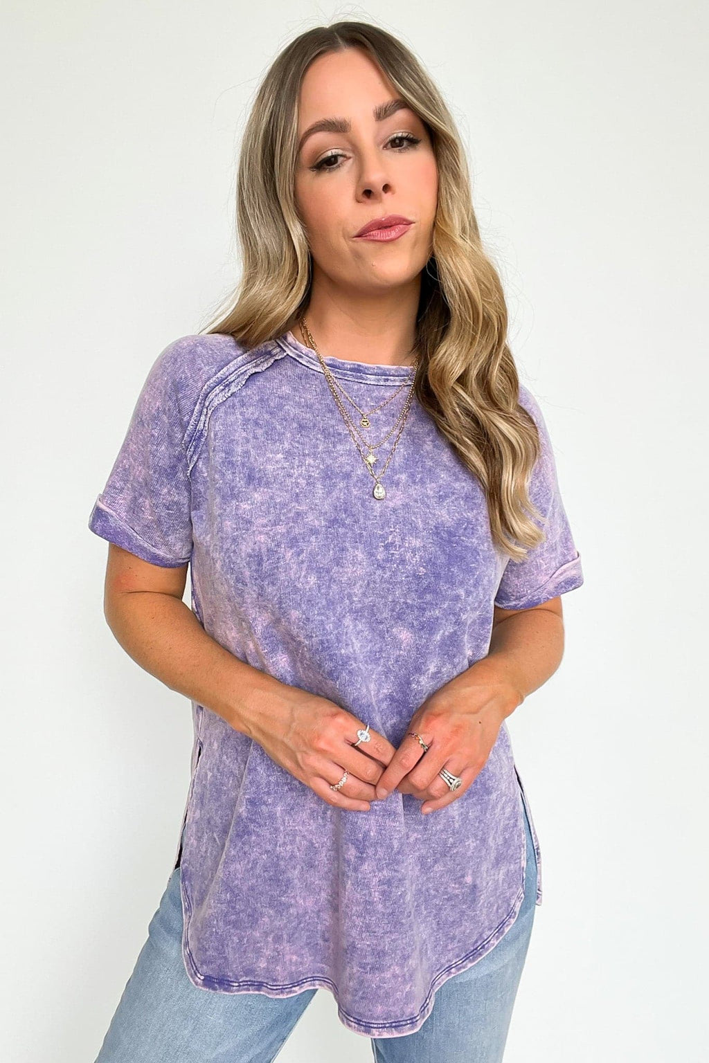  Ashlie Acid Wash Rolled Sleeve Top - BACK IN STOCK - Madison and Mallory