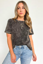  Ashlie Acid Wash Rolled Sleeve Top - BACK IN STOCK - Madison and Mallory