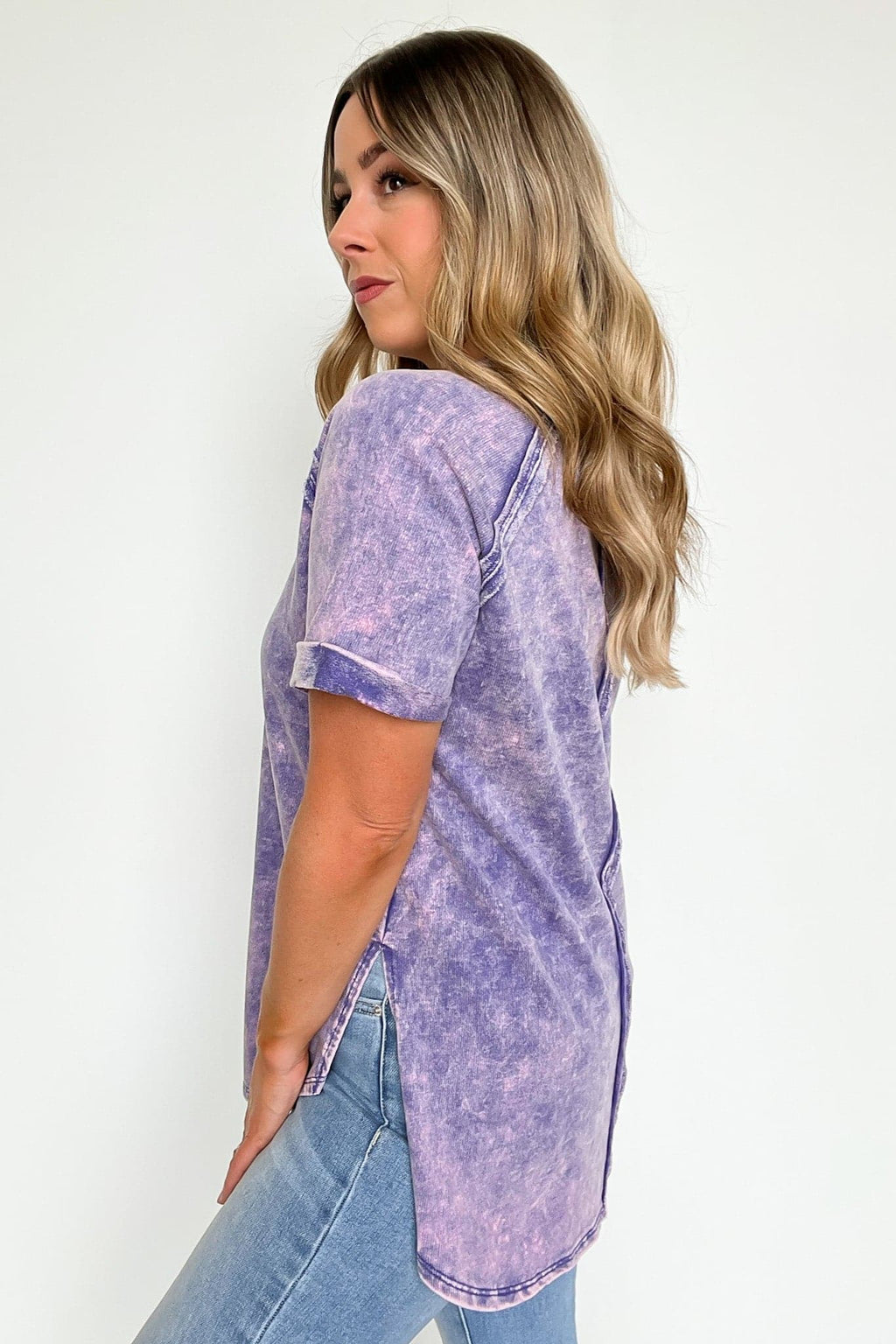  Ashlie Acid Wash Rolled Sleeve Top - BACK IN STOCK - Madison and Mallory
