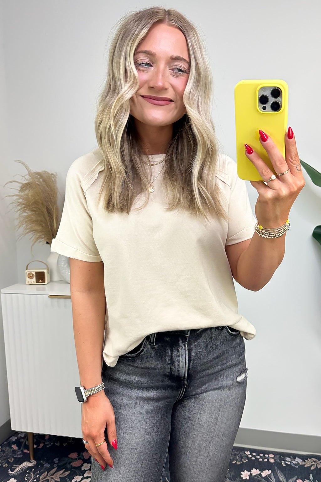  Ashlie Acid Wash Rolled Sleeve Top - BACK IN STOCK - Madison and Mallory