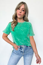  Ashlie Acid Wash Rolled Sleeve Top - BACK IN STOCK - Madison and Mallory