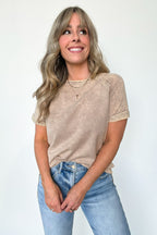  Ashlie Acid Wash Rolled Sleeve Top - BACK IN STOCK - Madison and Mallory