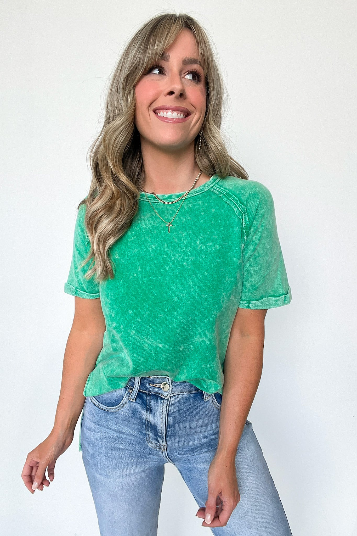  Ashlie Acid Wash Rolled Sleeve Top - BACK IN STOCK - Madison and Mallory