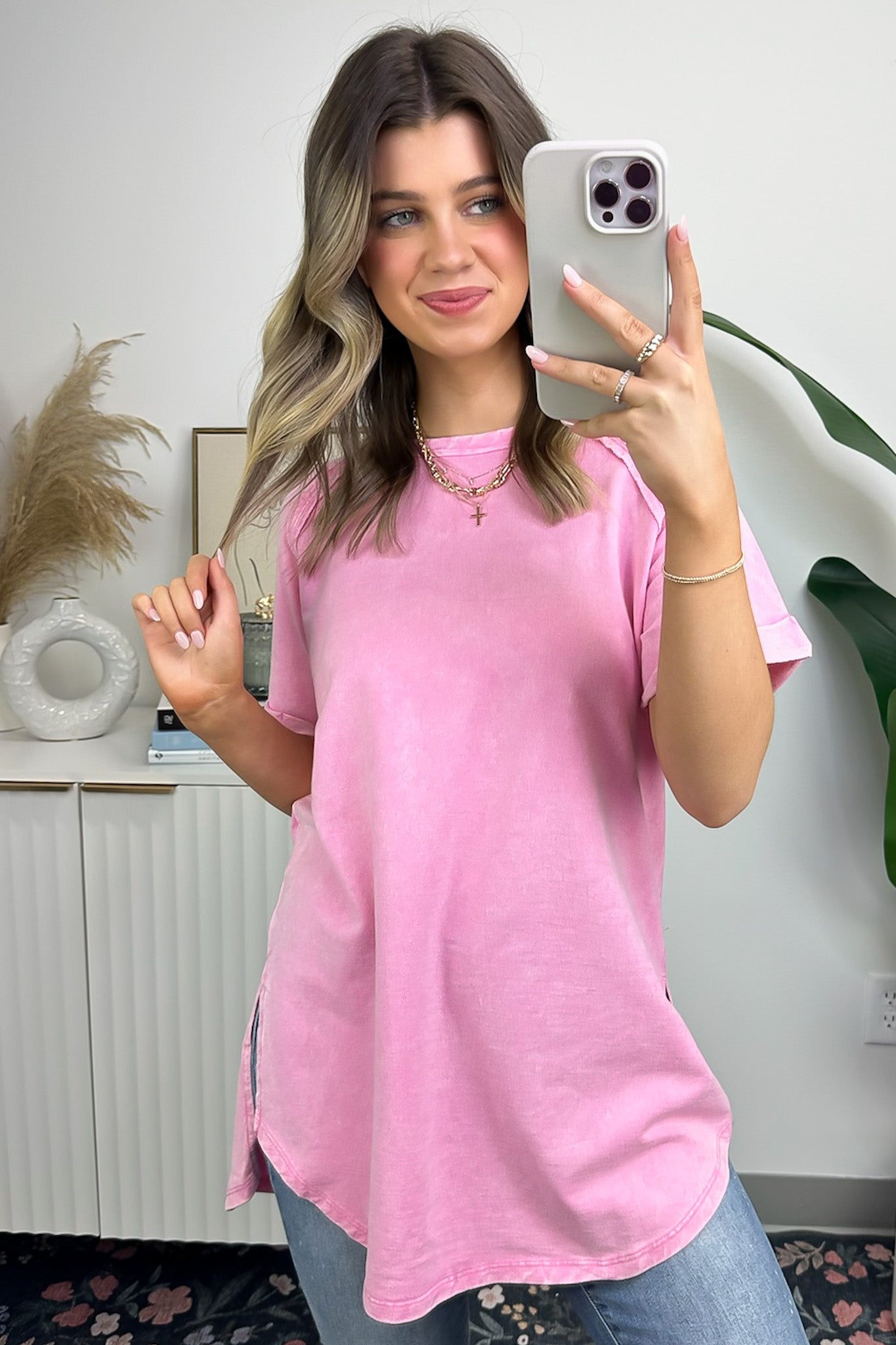  Ashlie Acid Wash Rolled Sleeve Top - BACK IN STOCK - Madison and Mallory