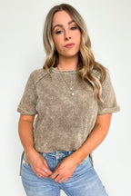  Ashlie Acid Wash Rolled Sleeve Top - BACK IN STOCK - Madison and Mallory