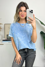  Ashlie Acid Wash Rolled Sleeve Top - BACK IN STOCK - Madison and Mallory