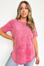  Ashlie Acid Wash Rolled Sleeve Top - BACK IN STOCK - Madison and Mallory