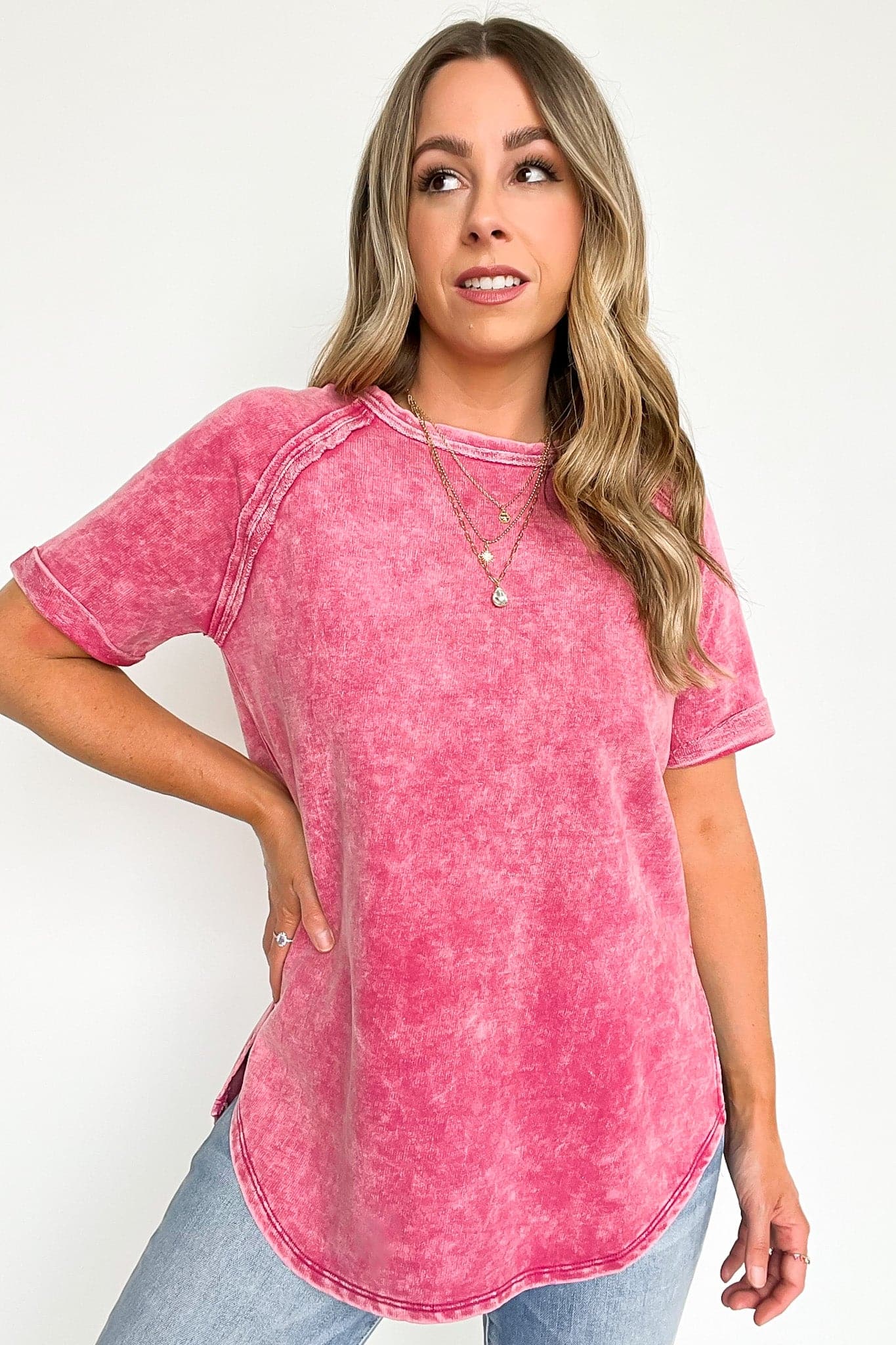  Ashlie Acid Wash Rolled Sleeve Top - BACK IN STOCK - Madison and Mallory