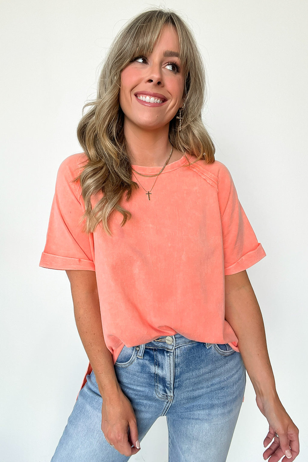  Ashlie Acid Wash Rolled Sleeve Top - BACK IN STOCK - Madison and Mallory