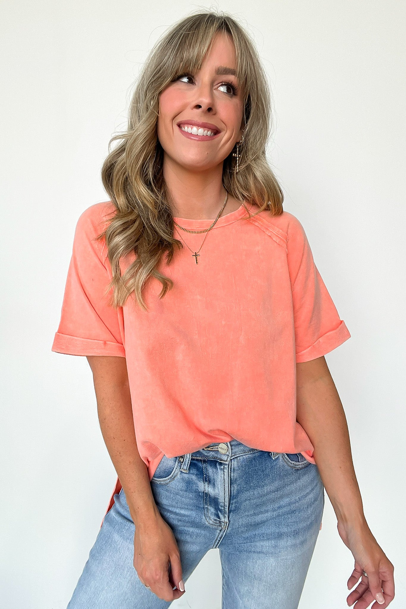  Ashlie Acid Wash Rolled Sleeve Top - BACK IN STOCK - Madison and Mallory