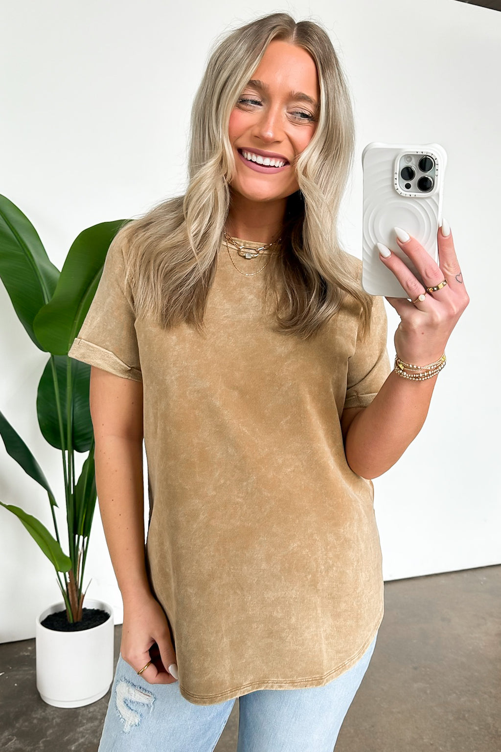  Ashlie Acid Wash Rolled Sleeve Top - BACK IN STOCK - Madison and Mallory