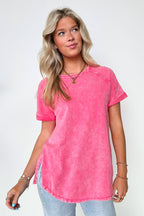 Ashlie Acid Wash Rolled Sleeve Top - Madison and Mallory