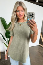  Ashlie Acid Wash Rolled Sleeve Top - BACK IN STOCK - Madison and Mallory