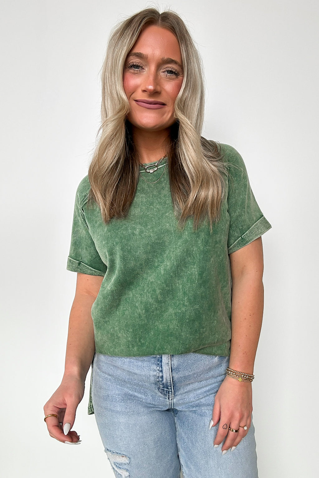  Ashlie Acid Wash Rolled Sleeve Top - BACK IN STOCK - Madison and Mallory