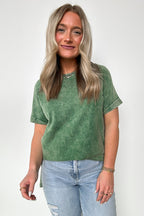  Ashlie Acid Wash Rolled Sleeve Top - BACK IN STOCK - Madison and Mallory