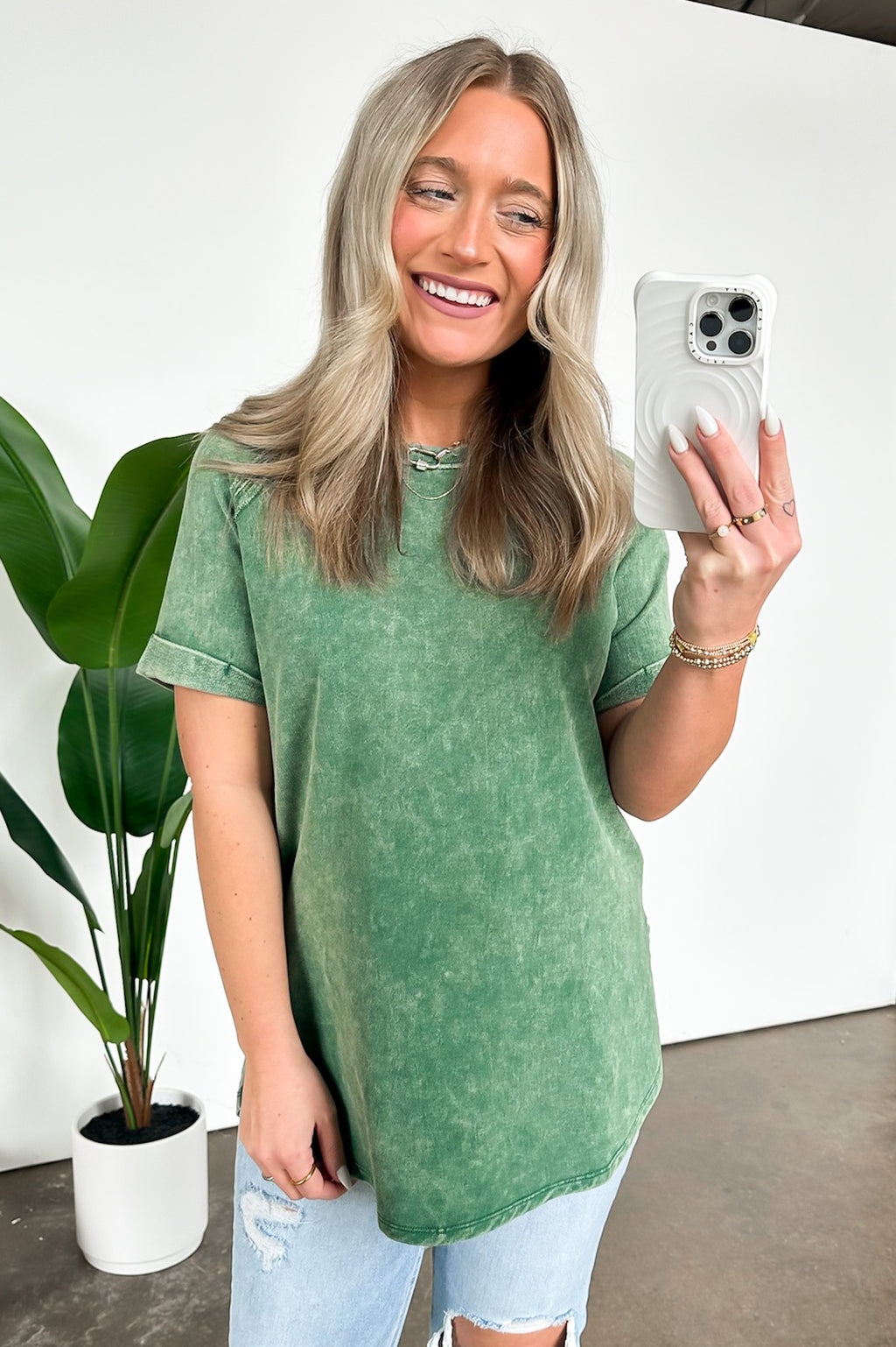  Ashlie Acid Wash Rolled Sleeve Top - BACK IN STOCK - Madison and Mallory