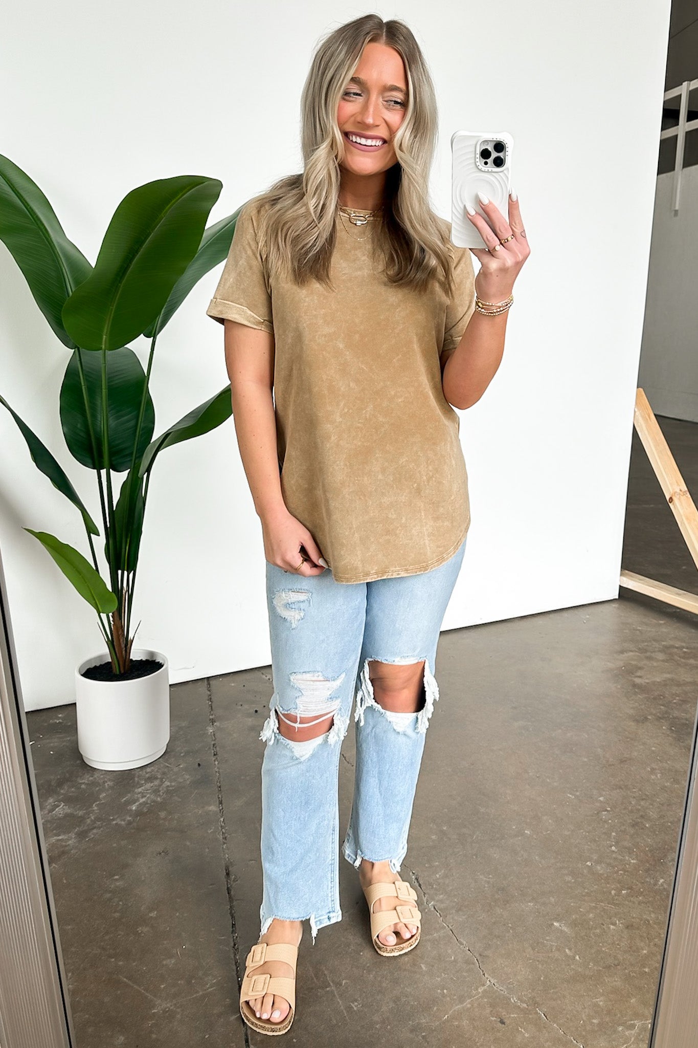  Ashlie Acid Wash Rolled Sleeve Top - BACK IN STOCK - Madison and Mallory
