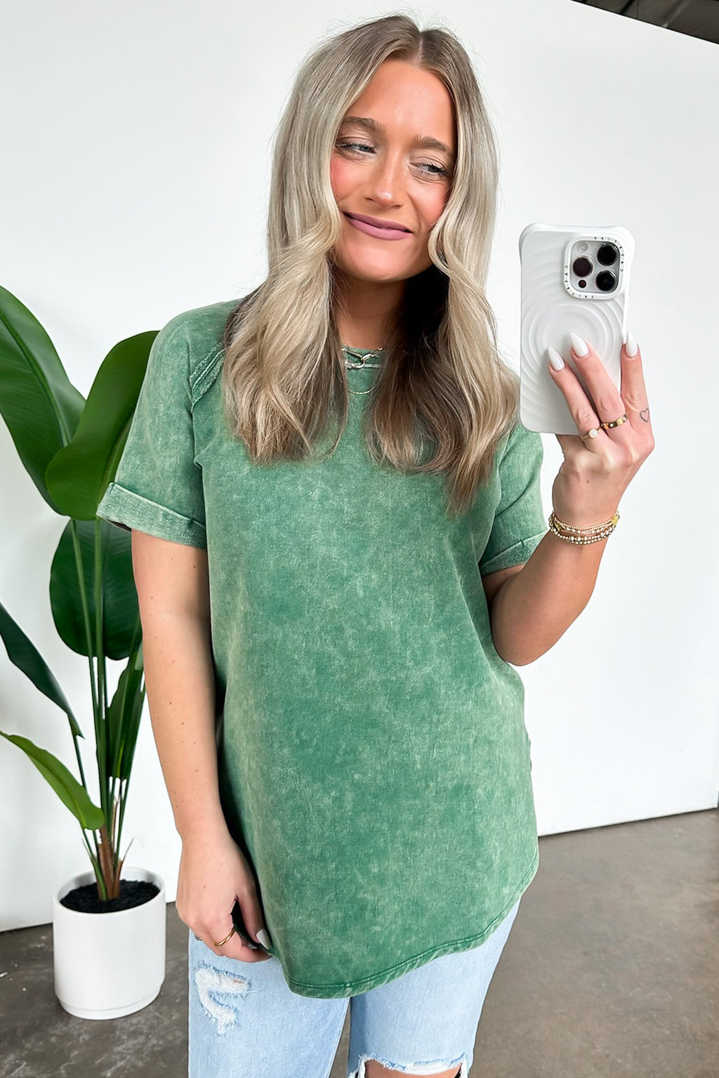  Ashlie Acid Wash Rolled Sleeve Top - BACK IN STOCK - Madison and Mallory