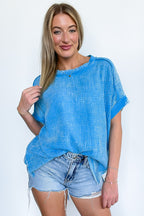 Deep Sky / S Ashton Acid Wash Double Gauze Top - FINAL SALE - Madison and Mallory