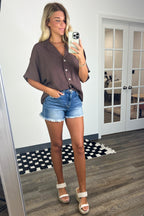 Chocolate / S At My Best Button Down Relaxed Top - Madison and Mallory