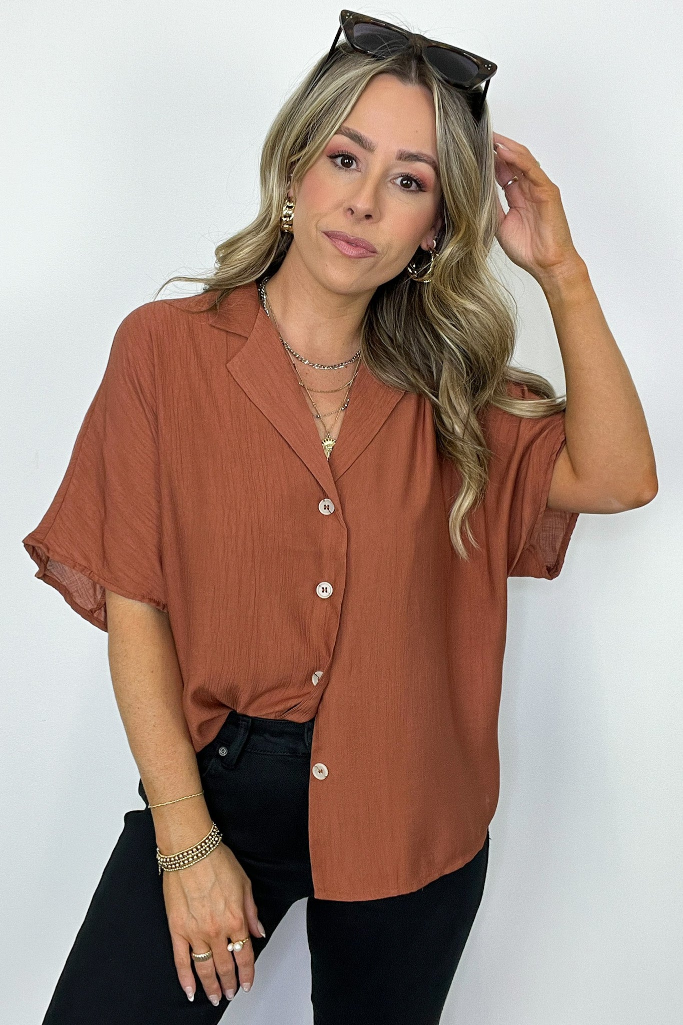  At My Best Button Down Relaxed Top - BACK IN STOCK - Madison and Mallory