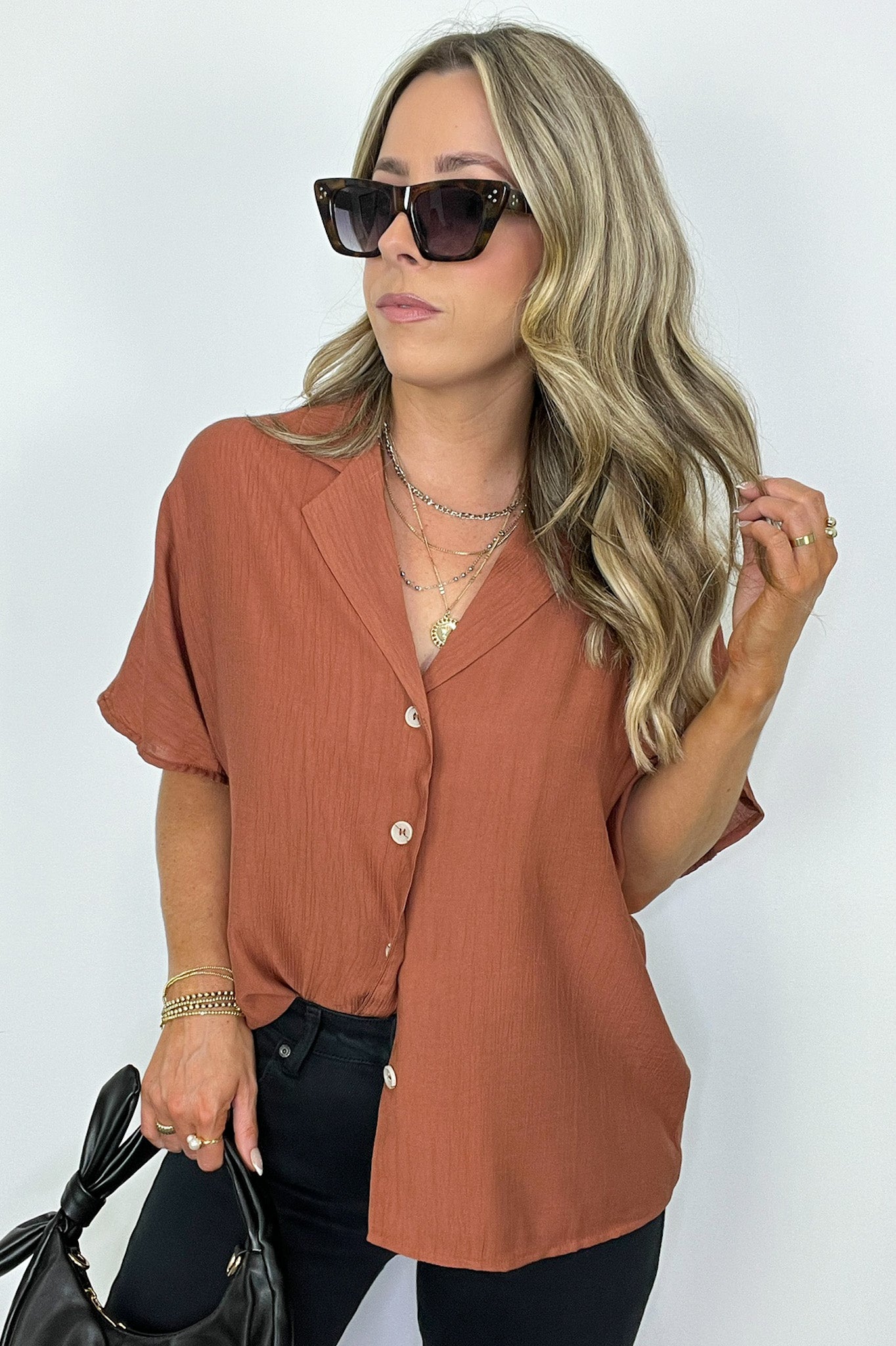 Rust / S At My Best Button Down Relaxed Top - BACK IN STOCK - Madison and Mallory