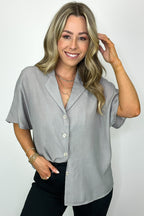 Slate Gray / S At My Best Button Down Relaxed Top - Madison and Mallory