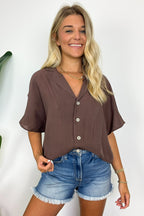  At My Best Button Down Relaxed Top - BACK IN STOCK - Madison and Mallory