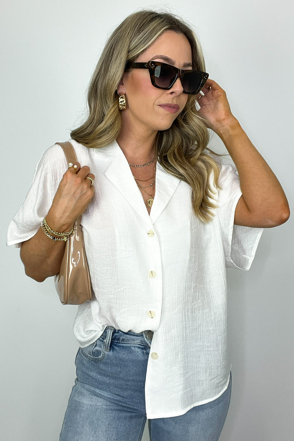 White / S At My Best Button Down Relaxed Top - Madison and Mallory