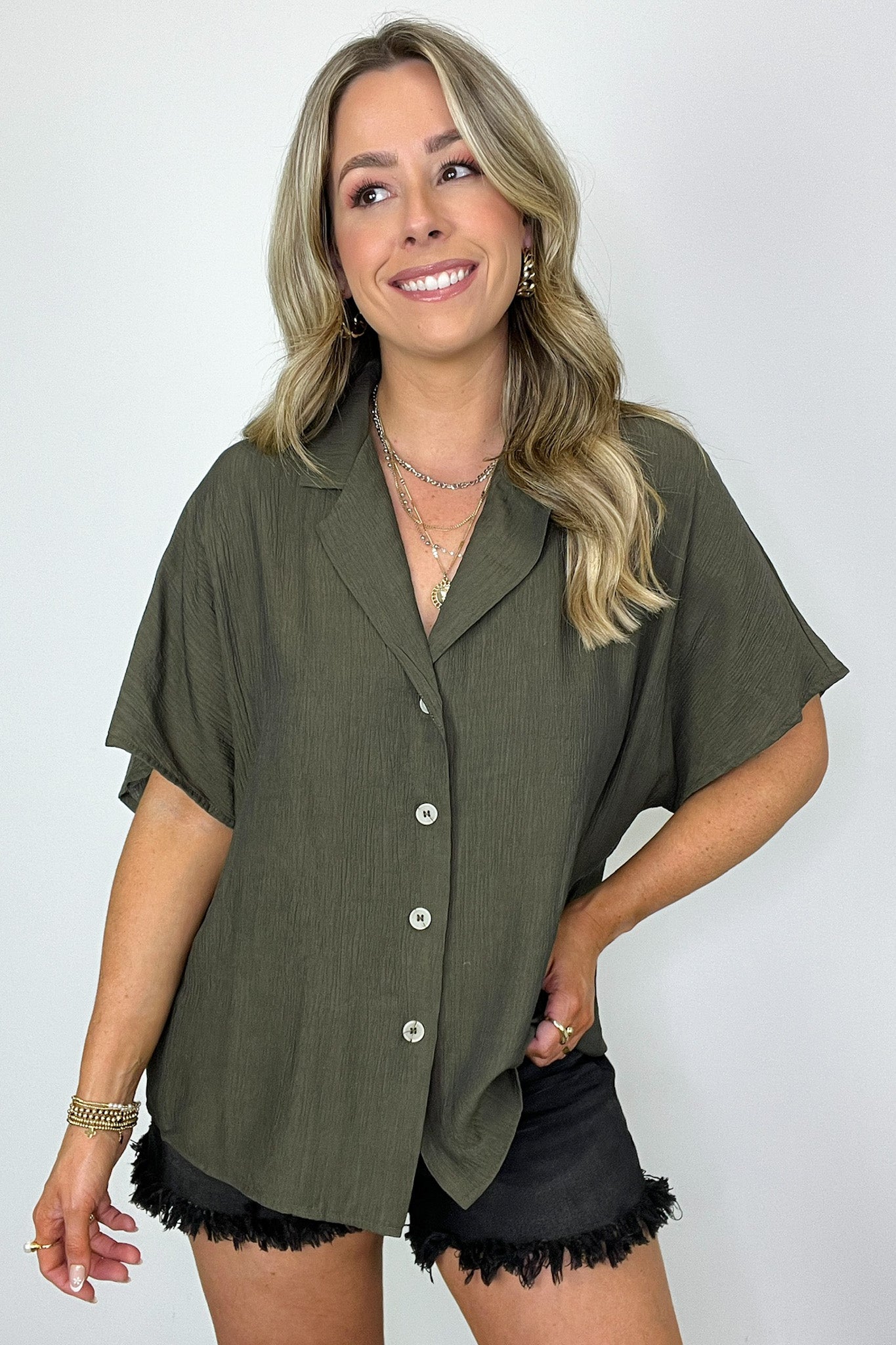  At My Best Button Down Relaxed Top - BACK IN STOCK - Madison and Mallory