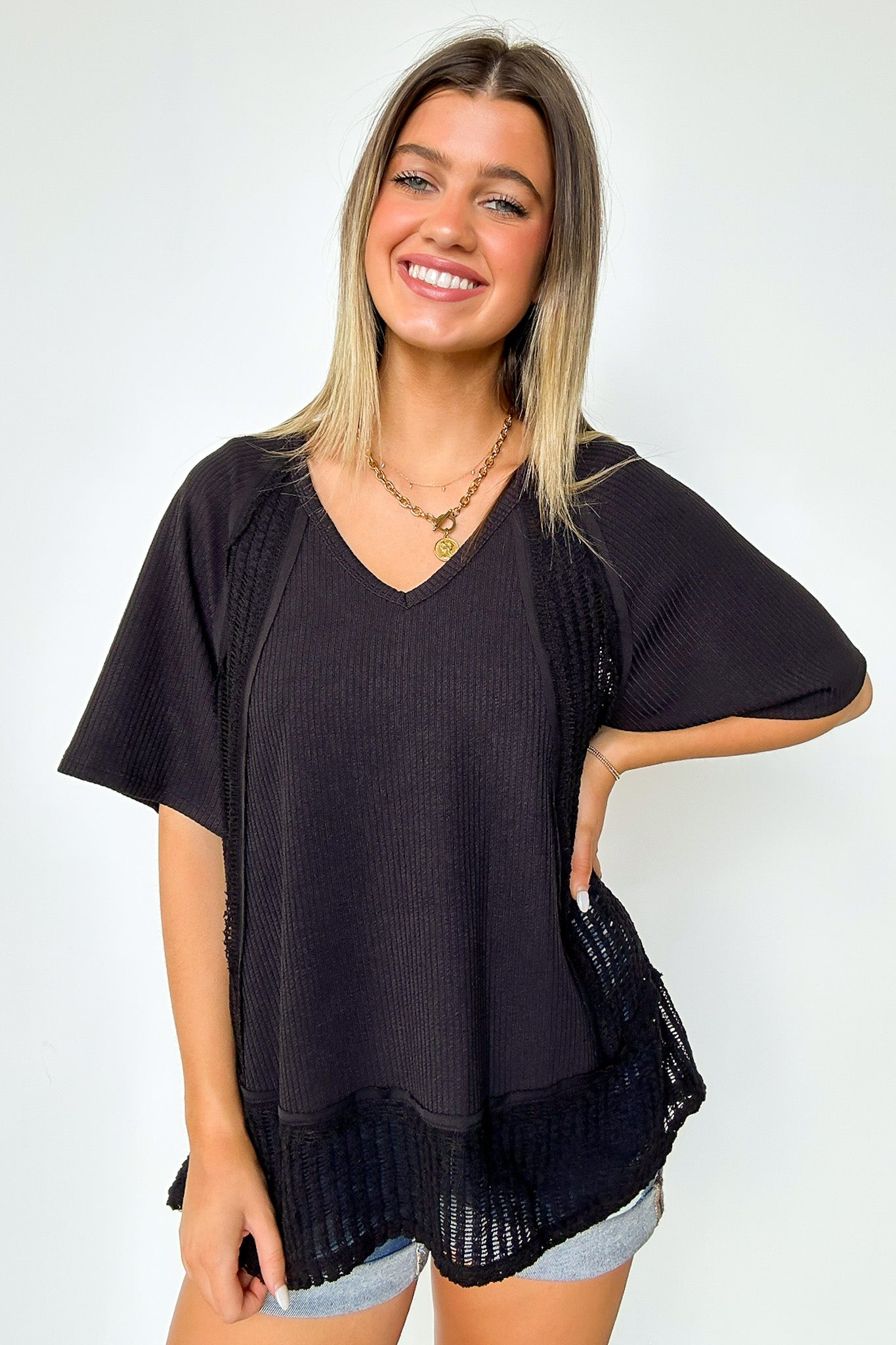 Aubree Crochet Knit Contrast Top - FINAL SALE · Madison +