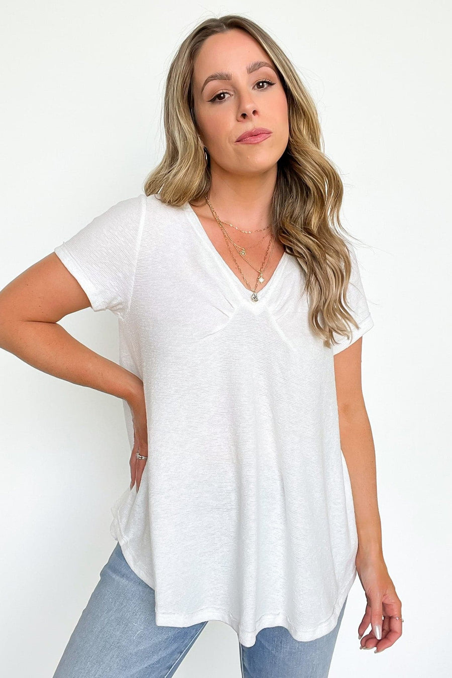 Ivory / S Audrie Short Sleeve V-Neck Top - FINAL SALE - Madison and Mallory