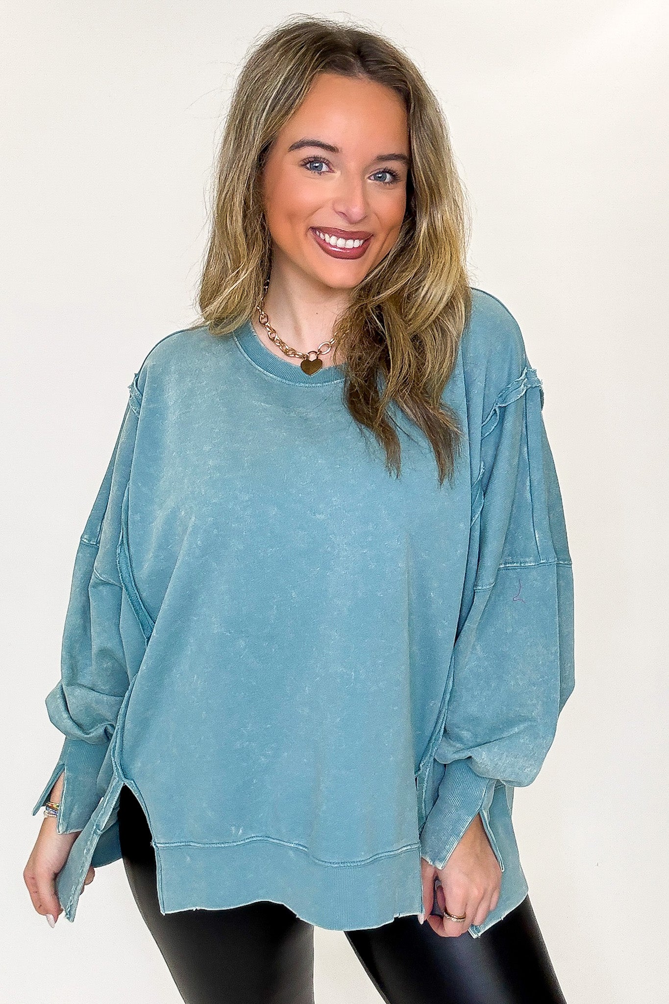 Ash Blue / SM August Glow Acid Wash Pullover - BACK IN STOCK - Madison and Mallory