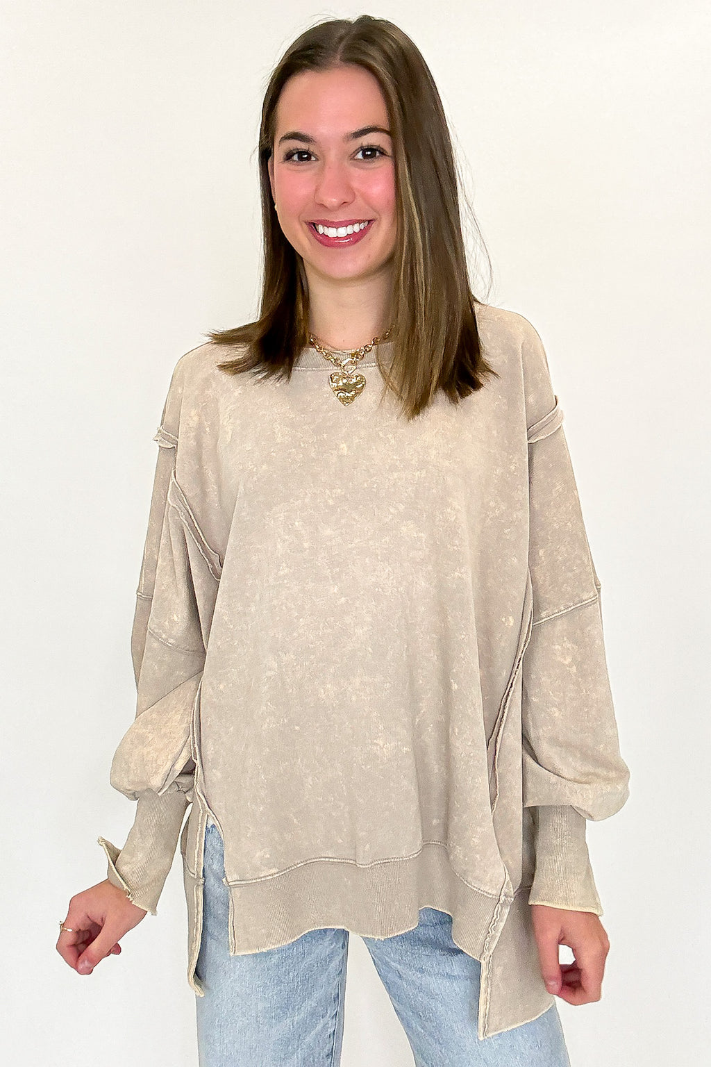 Ash Mocha / SM August Glow Acid Wash Pullover - Madison and Mallory