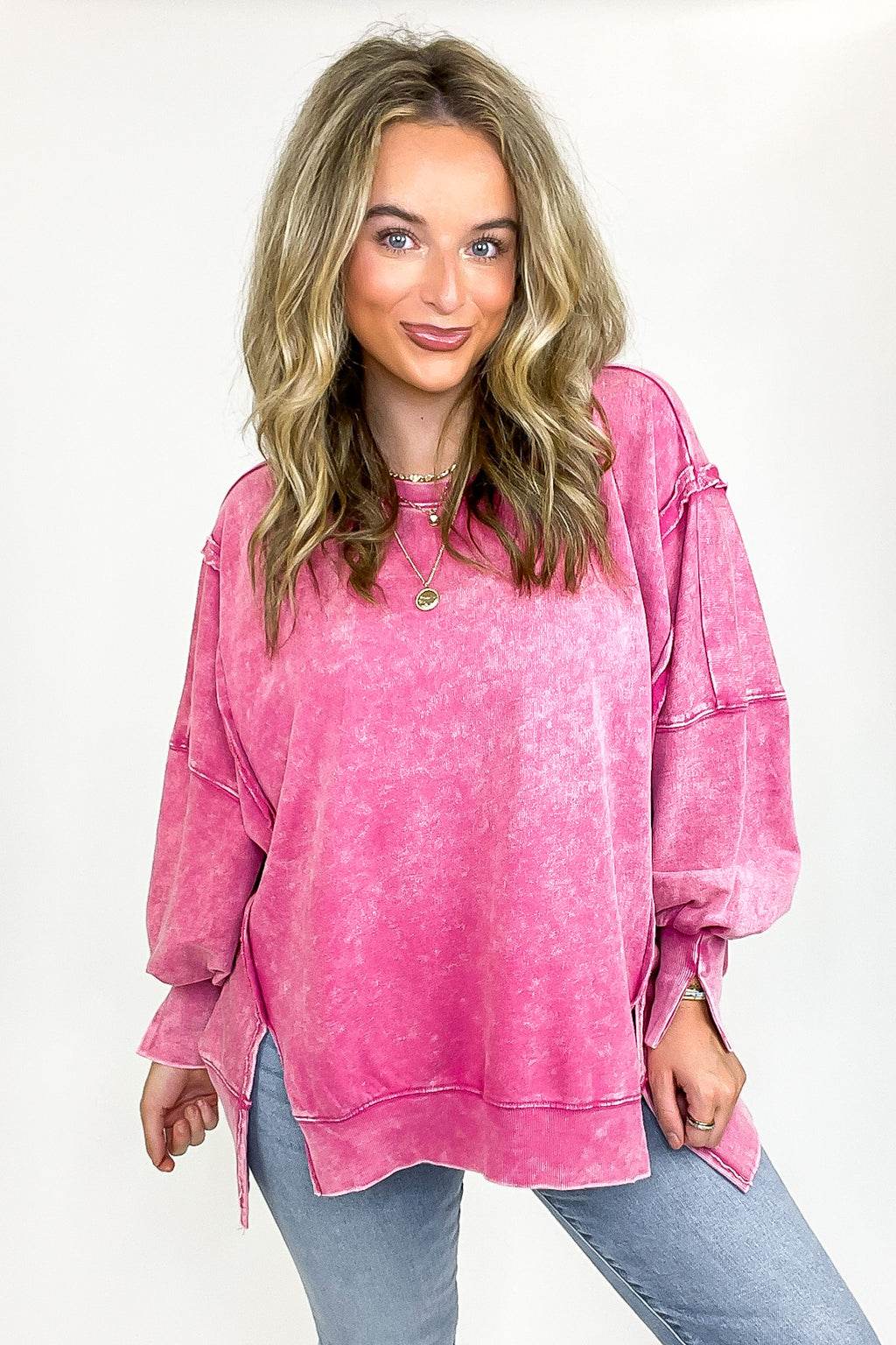 Ash Pink / SM August Glow Acid Wash Pullover - Madison and Mallory